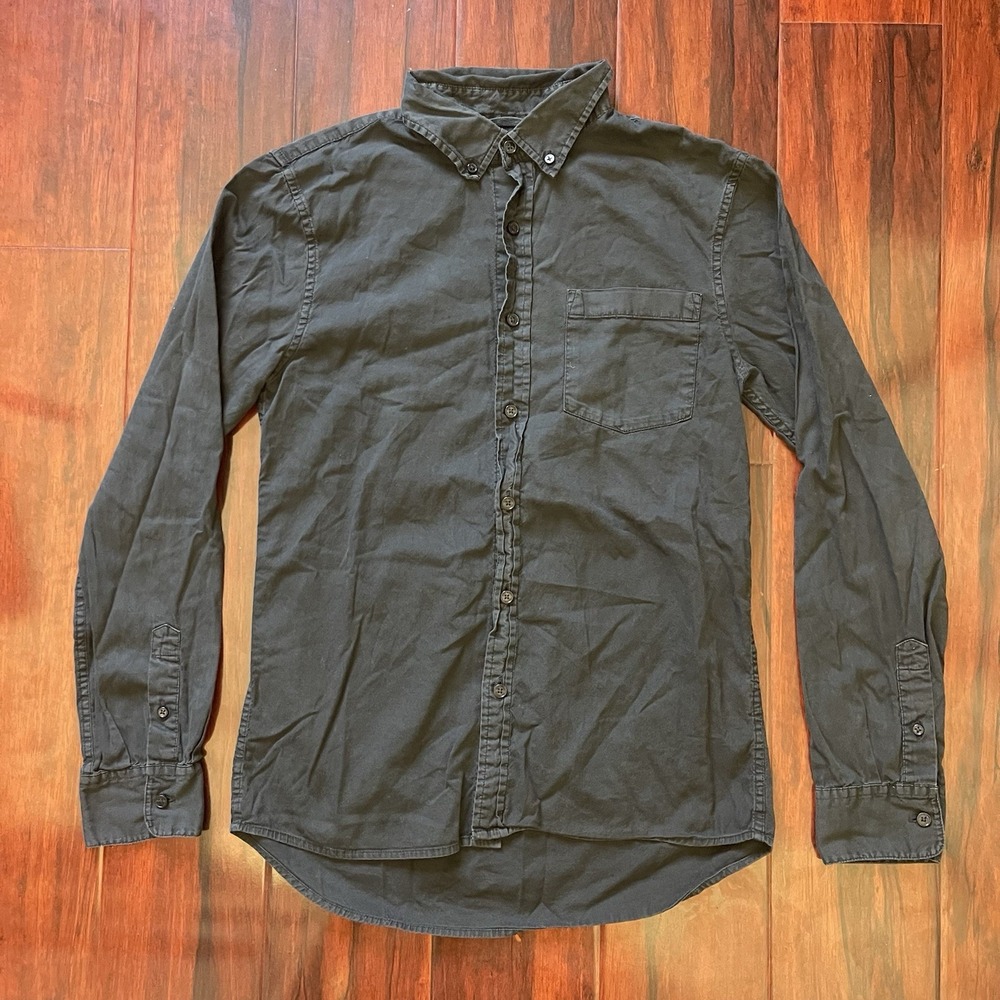 Buck Mason Oxford Button Down Shirt Black Long Sleeve One Pocket Men's Small